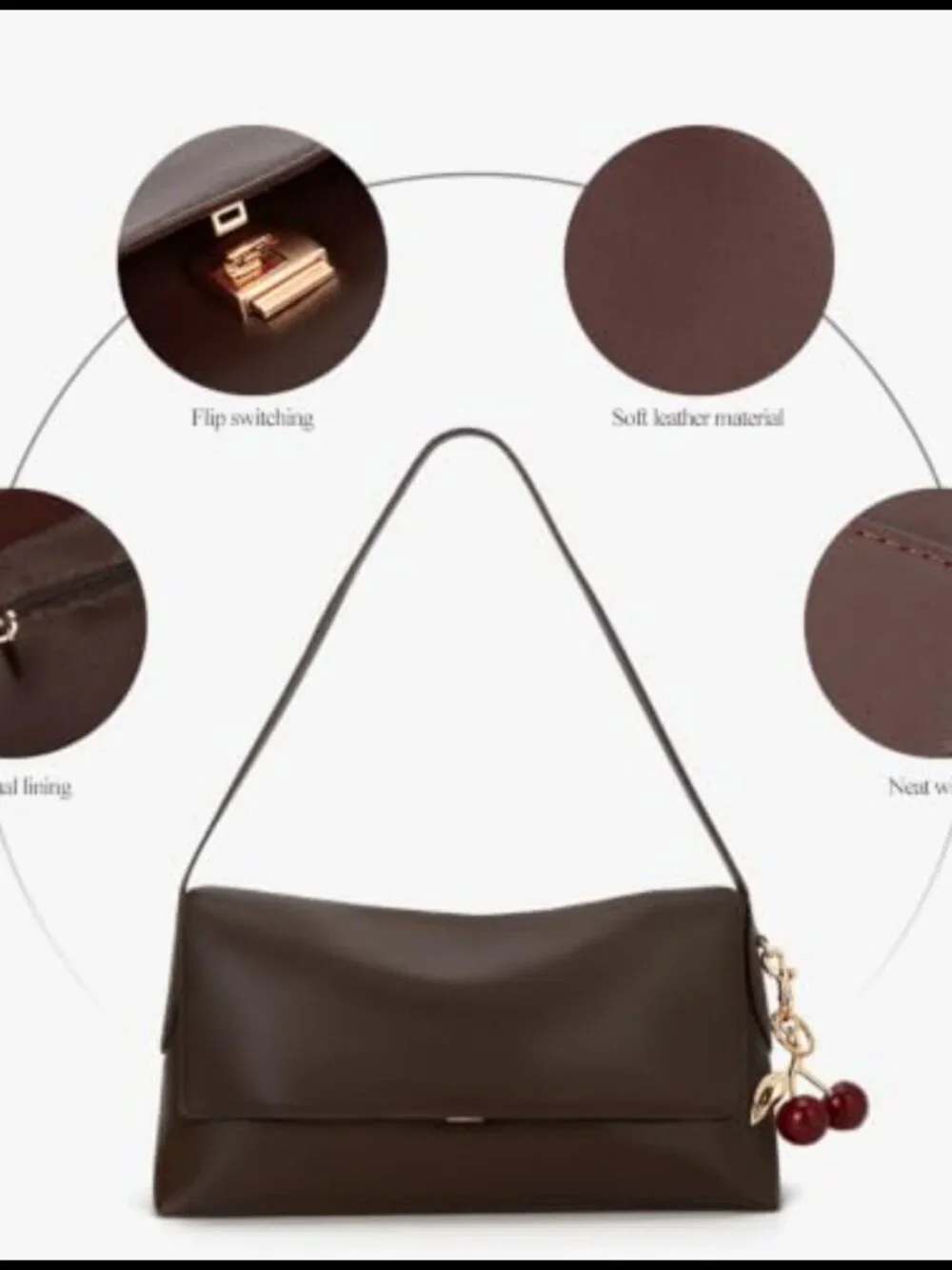Faux Leather Hobo Shoulder Bag Large Women's Handbag Cherry Charm